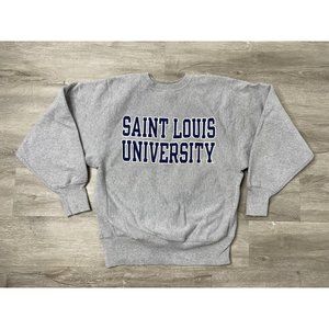 Vtg 90s St Louis University Champion Reverse Weave Sweatshirt USA Spell Out Sz M